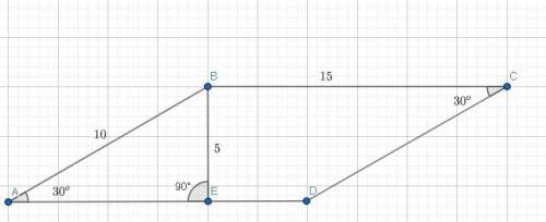 Паралелограм зі сторонами 15см та 10см має гострий кут 30 градусов. Знайдіть площу паралелограма.