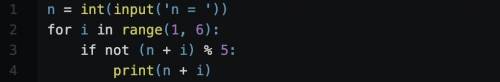 напишите код к задаче: Для заданого цілого числа n знайти число, наступне за n, кратне 5.