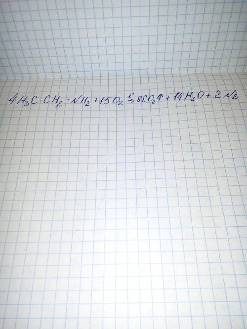 складіть рівняння реакції повного окиснення етанаміну.запишіть коефіцієнт перед формулою кисню у скл