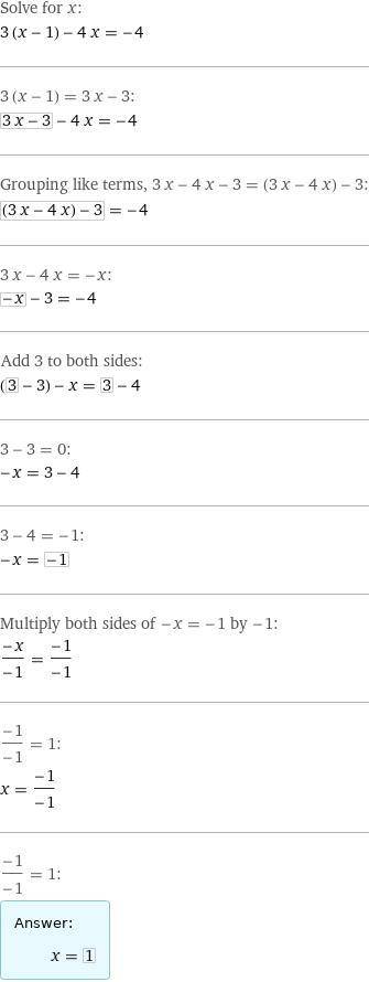 Розкажіть рівняння -4x+3(x-1)=-4