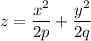 \displaystyle z=\frac{x^2}{2p} +\frac{y^2}{2q}