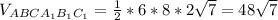 V_{ABCA_1B_1C_1}=\frac{1}{2}*6*8*2\sqrt{7}=48\sqrt{7}