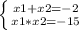 \left \{ {x1+x2=-2} \atop {x1*x2=-15}} \right.