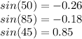 sin(50)=-0.26\\sin(85)=-0.18\\sin(45)=0.85