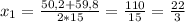 x_{1} = \frac{50,2+59,8}{2*15} = \frac{110}{15} = \frac{22}{3}