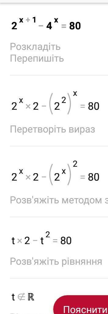 2^x+1 - 4^x =80 розв'язати рівняння