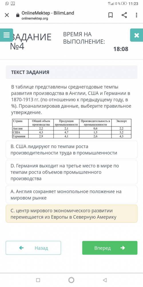 ТЕКСТ ЗАДАНИЯ В таблице представлены среднегодовые темпы развития производства в Англии, США и Герма