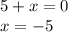 5 + x = 0 \\ x = - 5