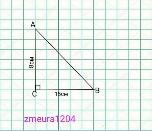 У прямокутному трикутнику катети дорівнюють 8см.і 15см.Знайдіть периметер трикутника