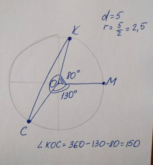 130 градусов. Найдите чему равен угол КОС.