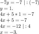 -7y=-7\ |:(-7)\\y=1.\\4x+5*1=-7\\4x+5=-7\\4x=-12\ |:4\\x=-3.