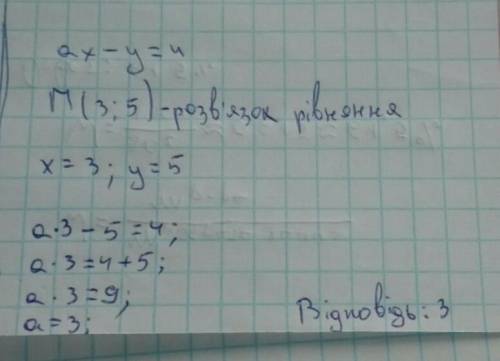 у лінійному рівняннні ах-у=4 підібрати коефіцієнти а так, щобграфік цього рівняння проходив через то