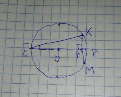 В окружности с центром О,диаметр EF проходит через середину хорды КМ и пересекает ее в точке В.Найти