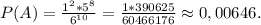 P(A)=\frac{1^2*5^8}{6^{10}}=\frac{1*390625}{60466176}\approx0,00646.