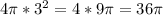 4\pi *3^2=4*9\pi =36\pi