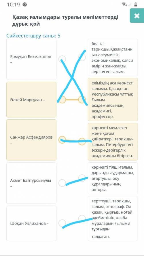 Қазақ ғалымдары туралы мәліметтерді дұрыс қой Сәйкестендіру саны: 5Ермұқан Бекмаханов –белгілі тарих