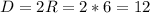 D=2R=2*6=12