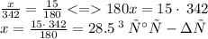 \frac{x}{342} = \frac{15}{180} < = 180x = 15 \cdot \: 342 \\ x = \frac{15 \cdot \: 342}{180} = 28.5 \: \small{г \: сах-зы}