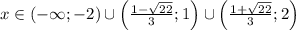 x\in (-\infty;-2)\cup \left(\frac{1-\sqrt{22}}{3}; 1\right)\cup \left(\frac{1+\sqrt{22}}{3};2\right)