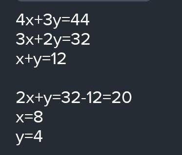 решить систему подстановки 4x+3y=443y-2y=1​