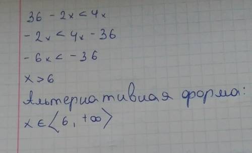 5. Розв'яжіть нерівність 36 - 2x <4х. А) x> 6; Б) х<6;