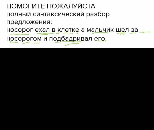 полный синтаксический разбор предложения: носорог ехал в клетке а мальчик шел за носорогом и подбадр