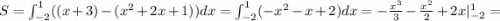 S=\int_{-2}^{1}((x+3)-(x^2+2x+1))dx=\int_{-2}^{1}(-x^{2}-x+2)dx=-\frac{x^3}{3}-\frac{x^2}{2}+2x|_{-2}^1=