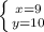 \left \{ {{x=9} \atop {y=10}} \right.