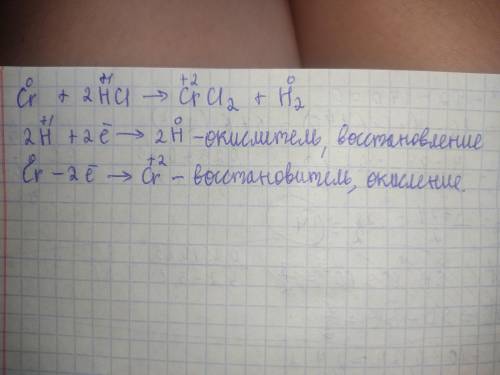 Составьте полные окислительно-восстановительные уравнения реакций: Cr+HCl=. Если процесс может прохо