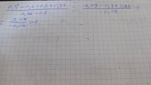 Вычислите, используя формулы сокращенного умножения:0,3² - 0,6*0,5 + 0,25<- тип дробь0,46-0,5​