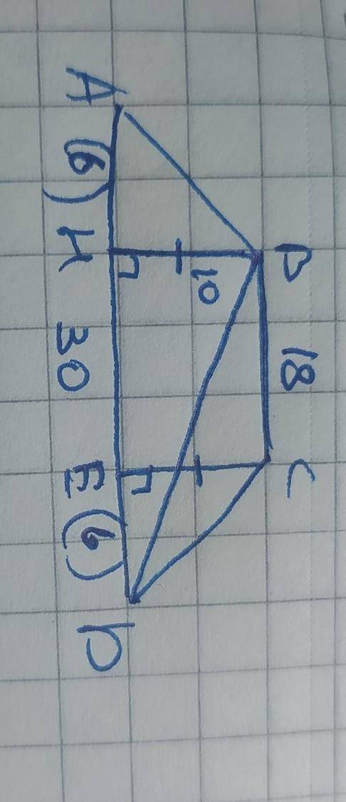 Основи рівнобічної трапеції 18 см і 30 см, а її висота 10 см. Знайдіть діагональ трапеції​