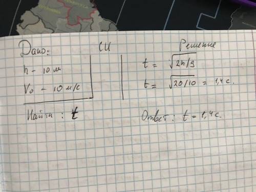 с балкона высотой 10 м бросили вверх камень с начальной скоростью 10 м/с. через какое время он упаде