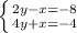 \left \{ {{2y-x=-8} \atop {4y+x=-4}} \right.