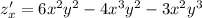 z'_x = 6 {x}^{2} {y}^{2} - 4 {x}^{3} {y}^{2} - 3 {x}^{2} {y}^{3}