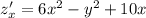 z'_x = 6 {x}^{2} - {y}^{2} + 10x