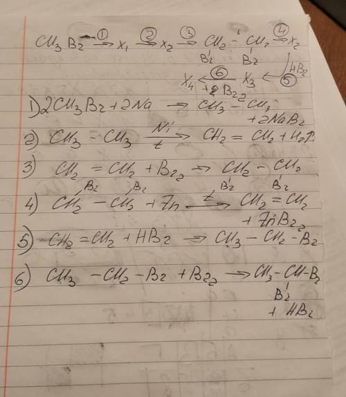 Ch3br = x1 =x2 = ch2br-ch2br = x2 =(HBR) = x3 =(+2br)=x4​