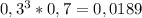 0,3^3*0,7 = 0,0189