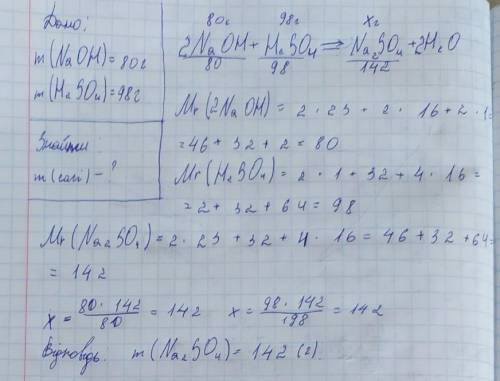 ￼￼￼￼какая масса соли получится при взаимодействии 80г гидроксида натрия и 98г серной кислоты?