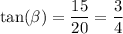 \displaystyle \tan( \beta ) = \frac{15}{20} = \frac{3}{4}