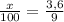 \frac{x}{100}=\frac{3,6}{9}