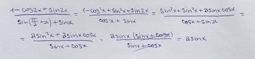 1-cos2x+sin2x/sin(π/2+x)+sinx=2sinx ​