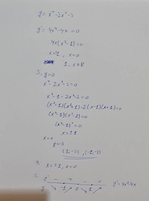 Экстриум функции y=x^4-2x^2-31 область определение2честность не честность 3точки пересечение 4 крити