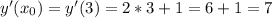 y^\prime(x_0) = y^\prime(3) = 2 * 3 + 1 = 6 + 1 = 7