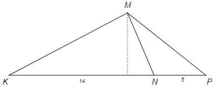 в треугольнике KMP на стороне KP отмечена точка N так что KN=14 NP=5. Площадь треугольника KMP=57. Н