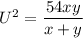 U^2 = \dfrac{54xy}{x+y}