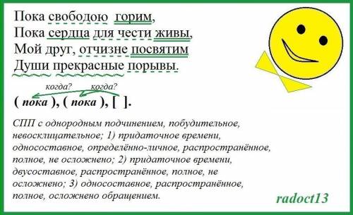 Сделать синтаксический анализ сложного предложения Пока свободно горим Пока сердце для чести живы М