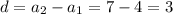 d = a_{2} -a_{1} = 7 -4 = 3