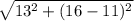 \sqrt{13^2+(16-11)^2}