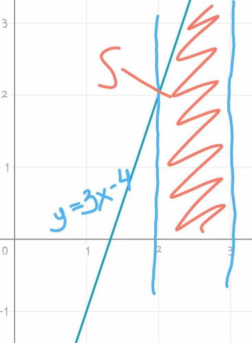 решите вычисление 1) y=3x-4, y=0, x=2, x=3 2) y= 5-x, y=0, x=2, x=3