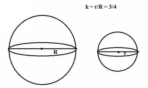 Объёмы двух шаров относятся как 27:64. Как относятся площади их поверхностей с рисунком)​